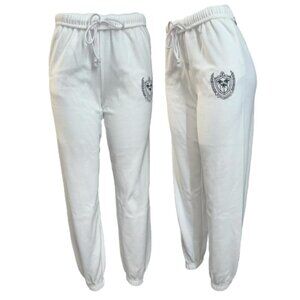 Victoria's Secret PINK Ivy Fleece Jogger Leg Sweatpants White Black Logo XL NWT